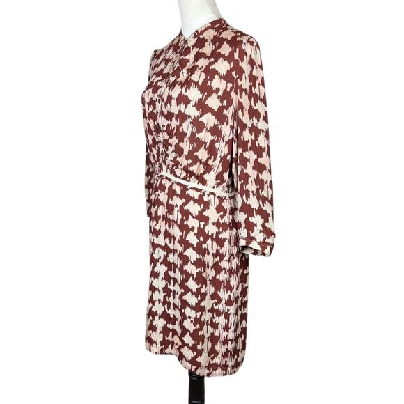Burberry Brit 12 100% Silk Brown Tan Houndstooth 3/4 Sleeve Button Mini Dress - Picture 3 of 13